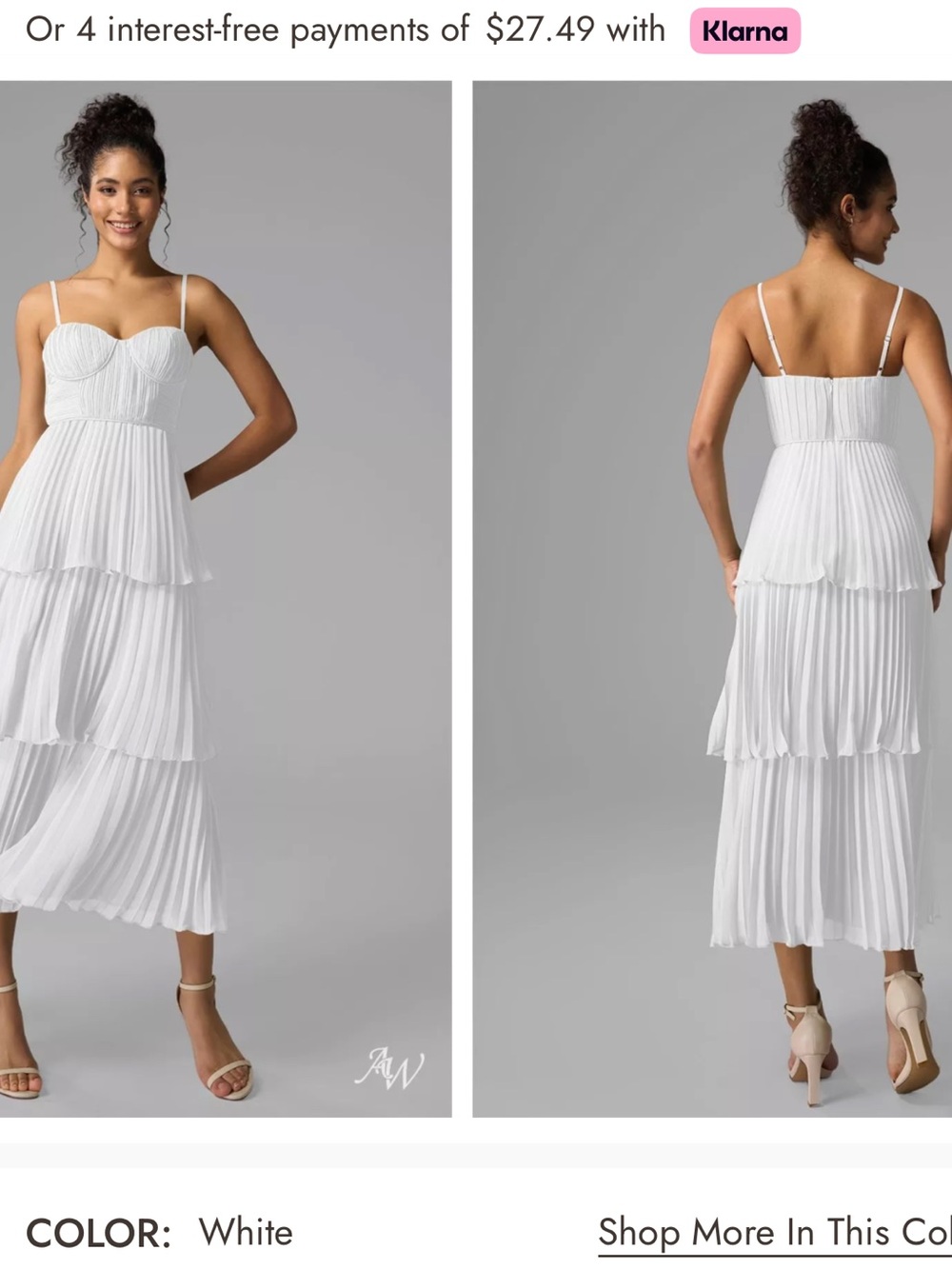 NEVER WORN - White Tiered Pleated Midi Dress with Spaghetti Straps